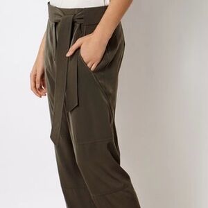 Karen Millen Olive Green Tie-Waist Tapered Pants